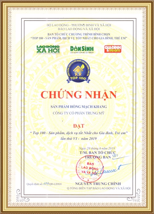 TPCN Hồng Mạch Khang nhận giải: “Top 100 - Sản phẩm, dịch vụ tốt nhất cho gia đình, trẻ em” 